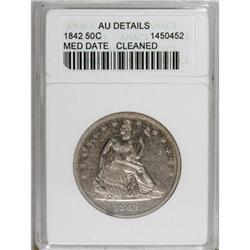 1842 50C Medium Date, Large Letters AU50 ANACS