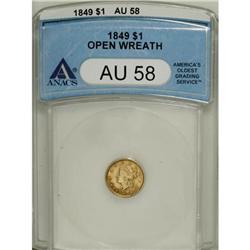1849 G$1 Open Wreath AU58 ANACS