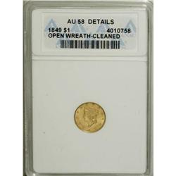 1849 G$1 Open Wreath AU58 ANACS