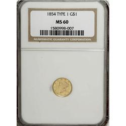 1854 G$1 Type One MS60 NGC