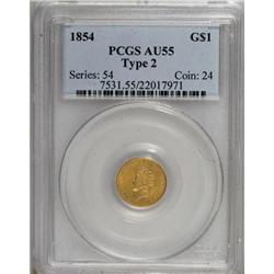 1854 G$1 Type Two AU55 PCGS
