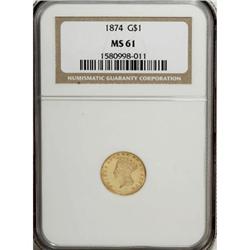 1874 G$1 MS61 NGC