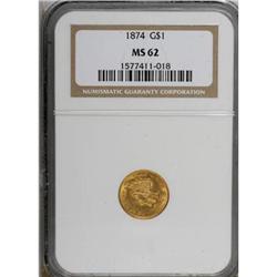 1874 G$1 MS62 NGC