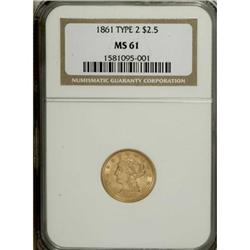 1861 $2 1/2 New Reverse, Type Two MS61 NGC