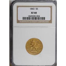 1843 $5 XF40 NGC