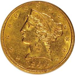 1844 $5 AU58 NGC