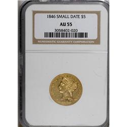 1846 $5 Small Date AU55 NGC