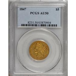 1847 $5 AU50 PCGS