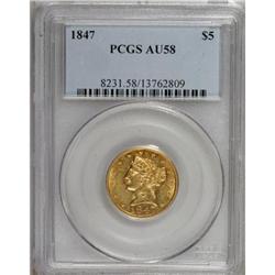 1847 $5 AU58 PCGS