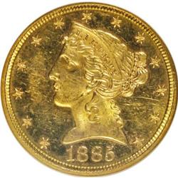 1885-S $5 MS62 NGC