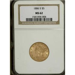 1886-S $5 MS62 NGC