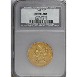 1848 $10 AU50 CSN