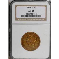 1848 $10 AU50 NGC