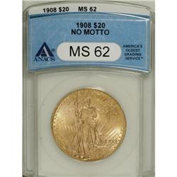 1908 $20 No Motto MS62 ANACS