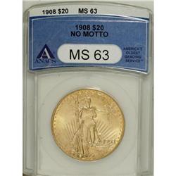 1908 $20 No Motto MS63 ANACS