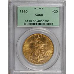 1920 $20 AU58 PCGS