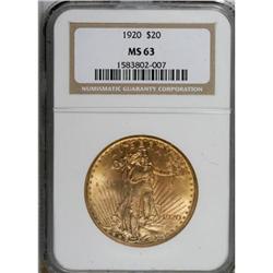1920 $20 MS63 NGC