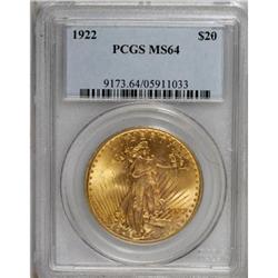 1922 $20 MS64 PCGS