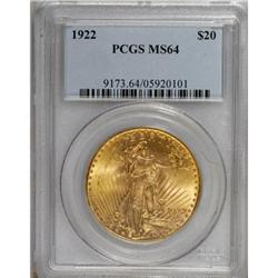 1922 $20 MS64 PCGS