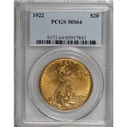 1922 $20 MS64 PCGS