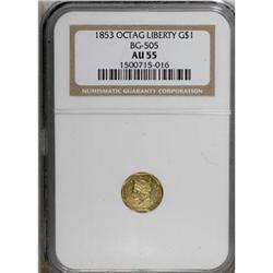 1853 $1 Liberty Octagonal 1 Dollar, BG-505, R.4, AU55