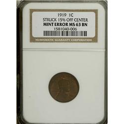 1919 1C Brown MS63 NGC