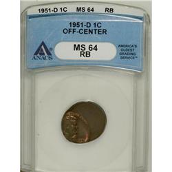 1951-D 1C Red and Brown MS64 ANACS