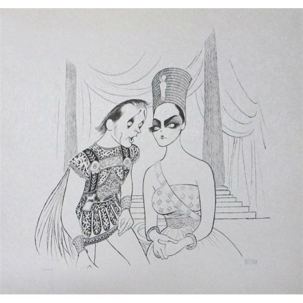 Hirschfeld lithograph of Richard Burton & Elizabeth Taylor.