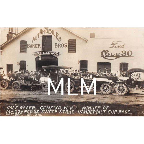 Cole Racer Geneva, New York Vanderbuilt Cup Race Auto Garage Photo Postcard