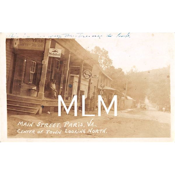 Main Street Paris Virginia Gas Station Center of Town Photo Postcard