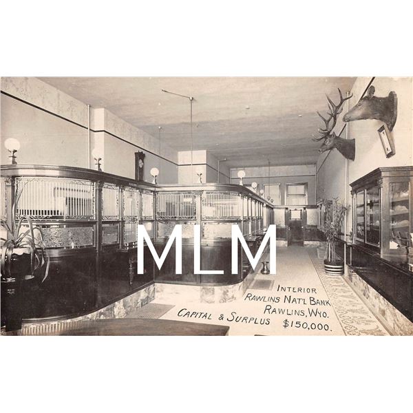 Rawlins, Wyoming National Bank Interior Photo Postcard