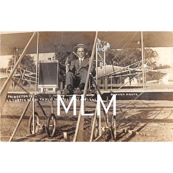 J.G. Turpin Ready to Fly in Wright Aeroplane Princeton, Illinois Photo Postcard
