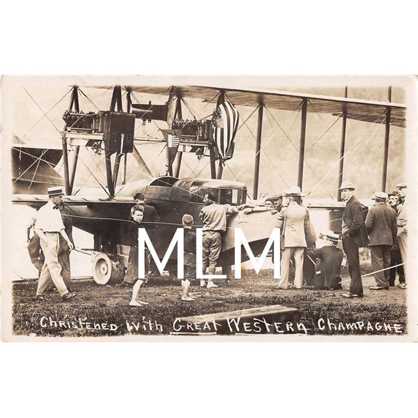 Glen Curtiss Airplane America Christened Hammondsport, New York Photo Postcard