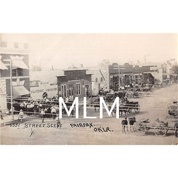 Street Scene Crowd Gathered at Theatre Fairfax, Oklahoma Photo Postcard