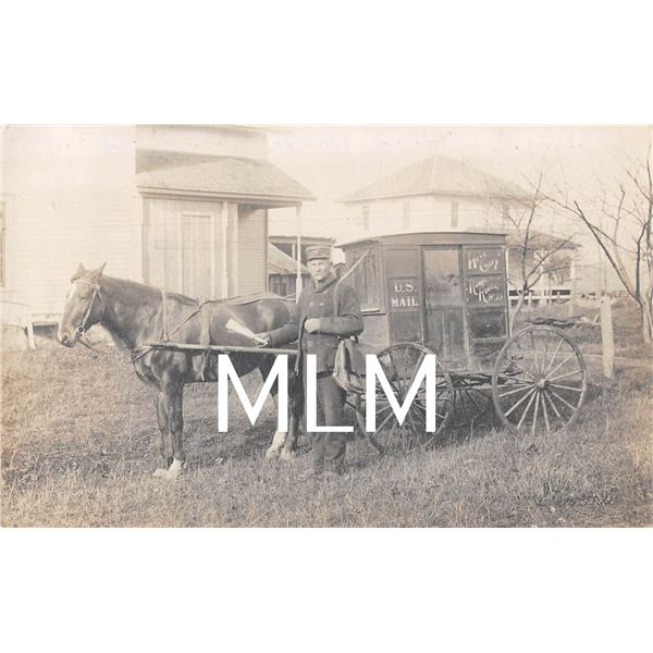 Horse Drawn Mail Wagon & Mailman Kent City, Michigan Photo Postcard