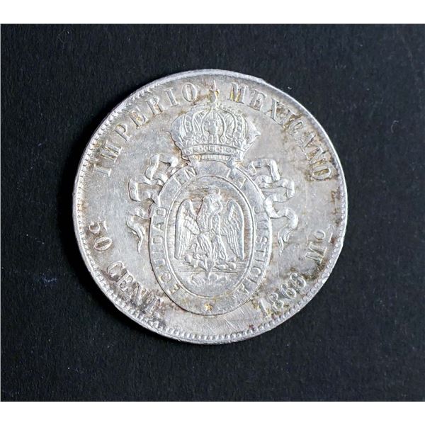 MEXICO 1866 MO 50 Centavos KM# 387   AU