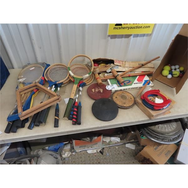 Tennis Racket, Croquette Set, Discus', Horse Shoes Plus  More!