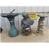 Image 1 : 3 Yard Ornaments - Plastic 23"H, Lady Sundial, & Frog Bird Bath