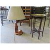 Image 1 : Brass Topped Stand w FOlding Legs & Diamond Willow Lamp 22"H 14" RD