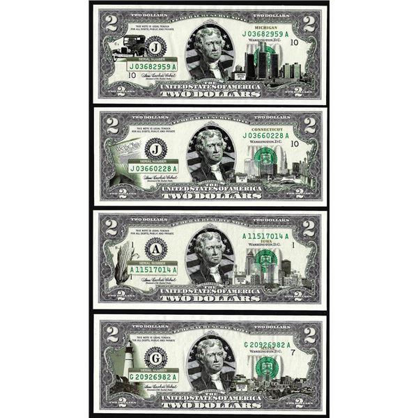 Lot of (4) 2003A $2 Federal Reserve Notes Colorized