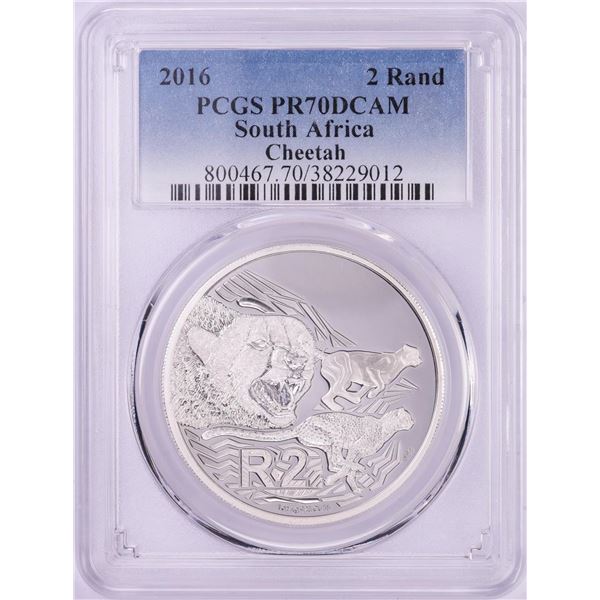 2016 Proof South Africa 2 Rand Cheetah Silver Coin PCGS PR70DCAM