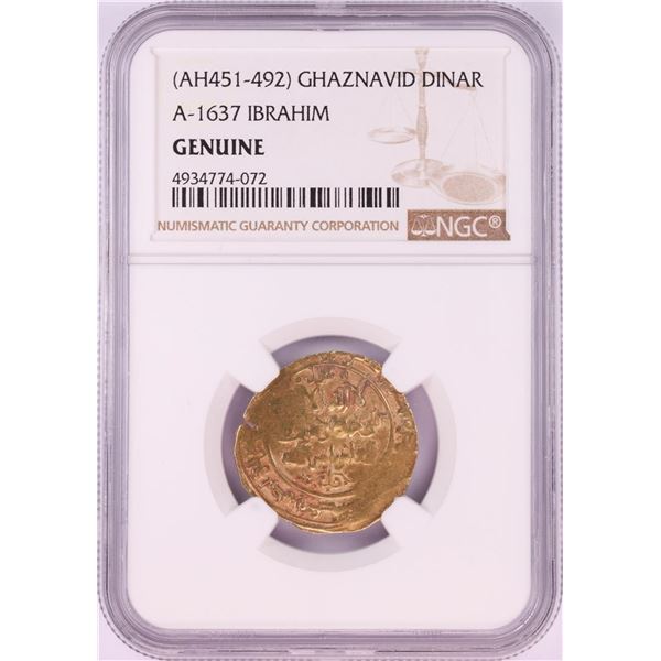 AH451-492 Ghaznavid Dinar A-1637 Ibrahim Gold Coin NGC Genuine