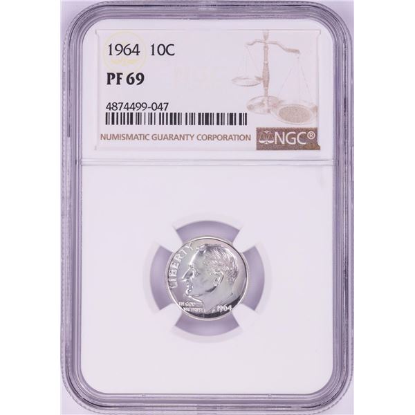 1964 Proof Roosevelt Dime Coin NGC PF69