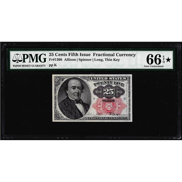 1874 25 Cent Fifth Issue Fractional Currency Note PMG Choice Uncirculated 66EPQ Star