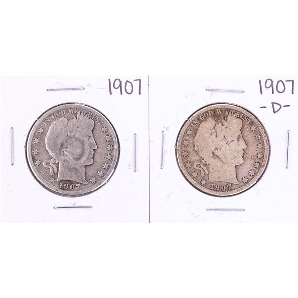 Lot of 1907 & 1907-D Barber Half Dollar Coins