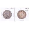 Image 1 : Lot of 1907 & 1907-D Barber Half Dollar Coins