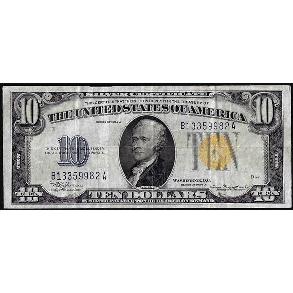 1934A $10 North Africa WWII Emergency Issue Silver Certificate Note