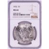 Image 1 : 1922 $1 Peace Silver Dollar Coin NGC MS64