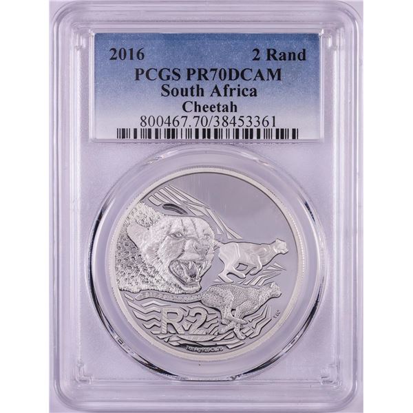 2016 Proof South Africa 2 Rand Cheetah Silver Coin PCGS PR70DCAM