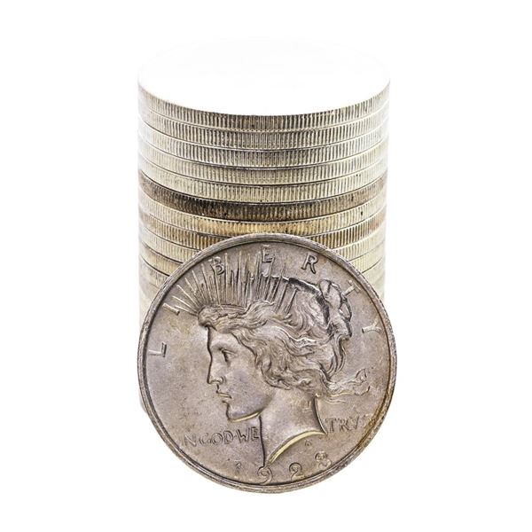 Roll of (20) Brilliant Uncirculated 1923 $1 Peace Silver Dollar Coins